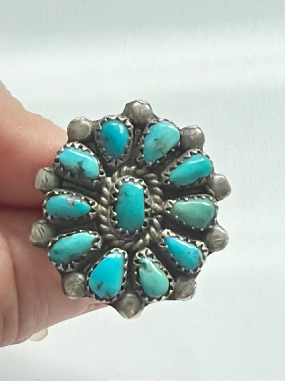 Vintage Southwestern Turquoise Cluster Sterling Silver Ring